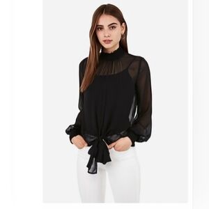 Smocked Mock Neck Tie Top